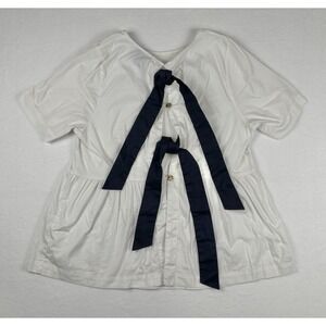 Draper James x Eloquii Womens Bow Back Peplum Top White Navy Size 14